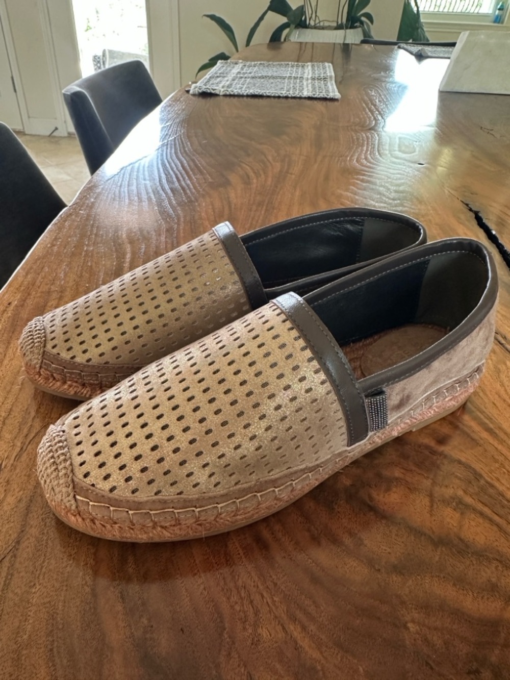 Women Suede Perforated Slip-On Espadrilles - Beige